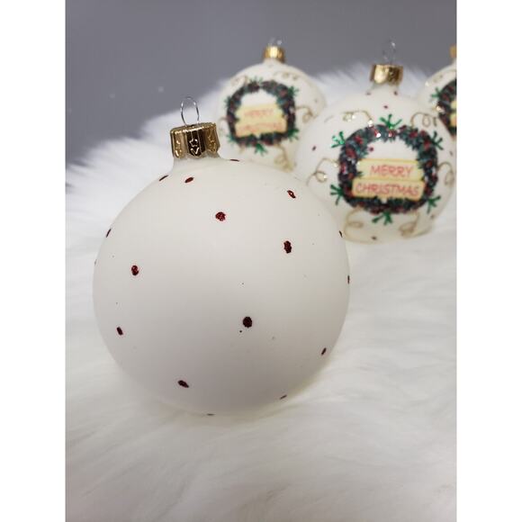 Lot 7 VITBIS Christmas Ornaments glitter Glass Round 3" Indent milk tree painted - Picture 8 of 14